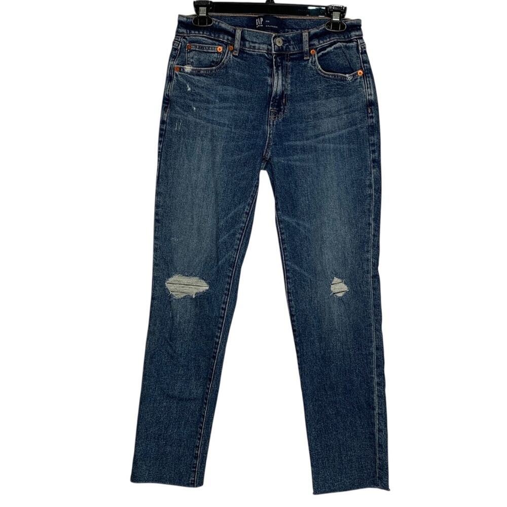 Gap Denim Girlfriend Distressed Indigo Wash 5 Working Pockets Belt Loops Size 26